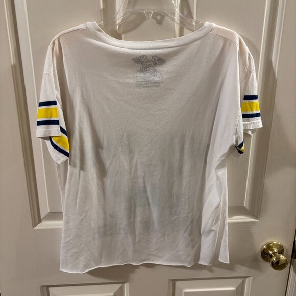 Notre Dame Fighting Irish Women's Distressed Crop V-Neck White T-Shirt ~ Large - Picture 5 of 5